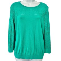 H&amp;M Teal Lace Detail Yoke 3/4 Sleeve Knit Top Light Sweater size M Cotto... - $302.02 MXN
