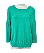 H&amp;M Teal Lace Detail Yoke 3/4 Sleeve Knit Top Light Sweater size M Cotto... - $302.02 MXN