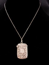 Antique sterling match safe necklace - vintage personalized Vesta case locket -  - £153.44 GBP