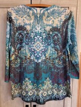 Christopher And Banks M Tunic TypeV Neck /Buttons Blues Paisley Studded Shirt - £7.76 GBP