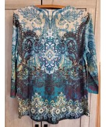 Christopher And Banks M Tunic TypeV Neck /Buttons Blues Paisley Studded ... - £7.79 GBP