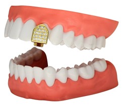 Icy CZ Single Tooth Grill Cap Custom Fit 14k Gold Plated Grillz w/Mold Hip Hop - £9.10 GBP