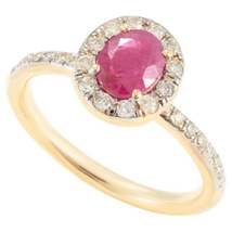 Classic Ruby and Diamond Halo Engagement Ring in 14k Solid Yellow Gold - £660.53 GBP