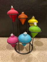 Retro Metal tree holder &amp; 6 Multicolor Glass Oil wick Candle lamps 1970’s Taiwan - £89.39 GBP