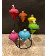 Retro Metal tree holder &amp; 6 Multicolor Glass Oil wick Candle lamps 1970’... - £87.97 GBP