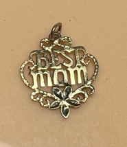 14K Yellow Best Mom Pendant.79g Fine Jewelry Charm Diamond Cut Faceted Flower - £55.91 GBP