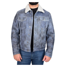 DR180 Men’s Real Sheepskin Denim Jacket Blue - £336.50 GBP