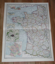 1908 Antique Map Of Western France Paris Brittany Bretagne Normandy Normandie - $25.01