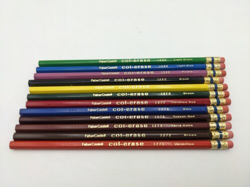 Vintage Faber Castell Col-erase Colored Pencils Eraser 12 Colors Never Sharpened - $15.69