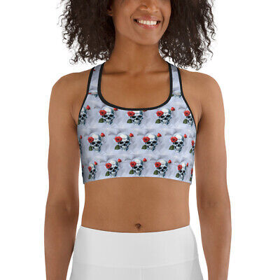New Women's XS-2XL Padded Sports Bra Skull Roses Removable Pads UPF50+