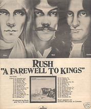 * 1977 Rush A Farewell To Kings Poster Type Tour Ad - £9.58 GBP