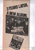 * 1979 Roxy Music Manifesto Promo Print Ad - £6.38 GBP