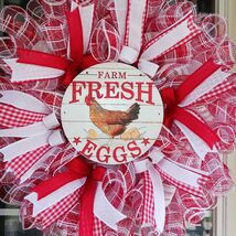 Farm Fresh Eggs Wreath  Red White Mesh Door Decor  24 Inch - $59.99