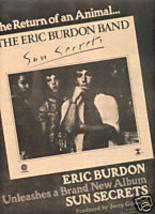 ERIC BURDON SUN SECRETS POSTER TYPE PROMO AD 1975 - £7.98 GBP