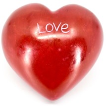 Vaneal Group Hand Carved Soapstone 2-Sided Red &quot;Love&quot; Heart Paperweight - £7.95 GBP