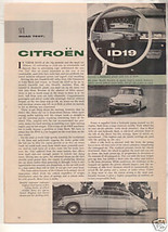 1958 CITROEN ID19 VINTAGE ROAD TEST 3-PAGE - $6.99