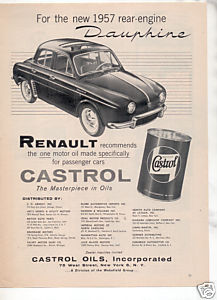 1957 CASTROL OIL RENAULT DAUPHINE VINTAGE CAR AD - $5.94