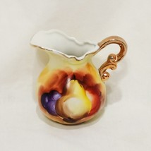 Pear Apple Grapes Miniature Pitcher With Gold Trim 3&quot; Japan Vintage Fruit - £19.41 GBP