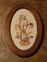 Hand-Made Dried Flower Craft Prairie Art Oval Wall Picture Wood Framed D... - $34.65