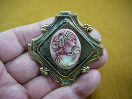 (cred-31) Greek Roman Woman leaf in hair ivory lady red CAMEO brass Pin Pendant - £23.42 GBP