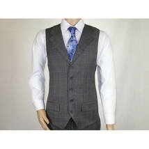 Men Apollo King 3pc Classic Suit A303 Gray white window pane 100% Wool image 9