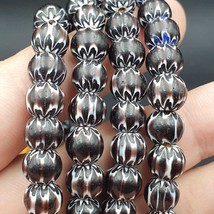 Vintage black brown chevron african glass beads necklace 8-8.5mmGift - $50.49 CAD