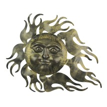 Scratch &amp; Dent Aged Grey Metal Celestial Wall Art Hanging Sun Face Garden Decor - £28.10 GBP