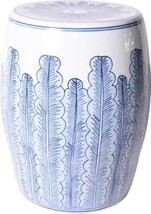 Garden Stool Banana Leave Fruit Backless White Blue Porcelain Handmade - £430.85 GBP