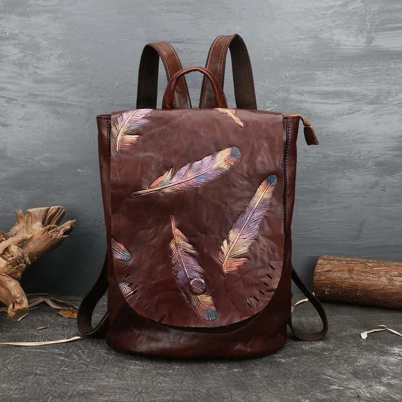  Retro Backpack Luxury  Leather Bag For Women Vintage Embossed Cowhide Backpacks - £94.27 GBP