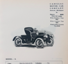 1908 Cadillac Model S Vehicle Antique Catalog Advertisement Automobilia ... - $568.44 MXN