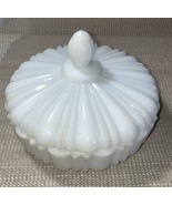 Vintage White Milk Glass Covered Candy Trinket Dish &amp; Lid 7” - £20.09 GBP