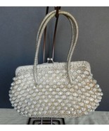 Vintage Barbara Lee Italy tan cellophane straw &amp; clear beaded purse handbag - £18.68 GBP