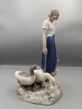 Vintage Denmark Bing &amp; Grondahl Porcelain Figurine Girl with Geese 2254 10&quot; - $116.86