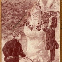 A Merry Christmas Santa Claus Snowman Holly 1908 DB Postcard E12 - $15.79