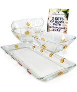 Elegant Glass Square Bowls Set with Matching Rectangular Tray 3-Piece De... - $34.53
