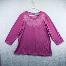 New Laura Scott Womens Tunic Size XL Pink 3/4 Sleeve Rhinestones Lace Graphic - £15.81 GBP