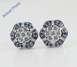 18k White Round Diamond Earrings (0.77 Ct G Blue Sapphire Stones VS) - £1,400.72 GBP