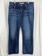 Buckle BKE Tyler Size 36R Men&#39;s Blue Straight Denim Jeans Distressed Faded - £24.66 GBP