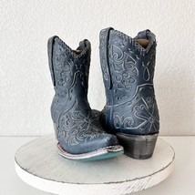 Lane ROBIN Blue Cowboy Boots Womens 7.5 Leather Flower Western Short Sni... - $242.55