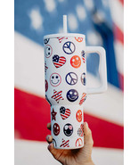 White 40oz Smiley Face American Flag Tumbler Cup - $37.03