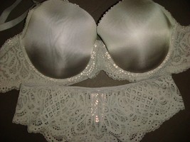 Victoria&#39;s Secret 34DDD Bra Set S,M Panty Taupe Gray Floral Lace Very Sexy Rare! - £63.15 GBP