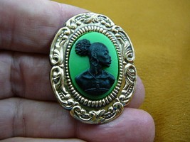 (CA10-111) RARE African American LADY green + black CAMEO scrolled Pin Pendant - £21.63 GBP