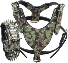 Dog Harness, Large Breed Spikes Studded Leather Dog Harness Vest With Dog Collar - £33.16 GBP