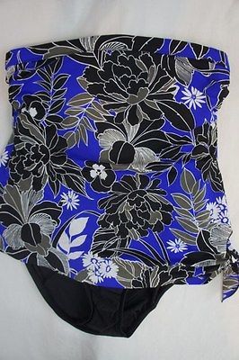 Swim Solutions One Piece Sz 18 Black Blue Multi MAYA Swimsuit Floral 513176 - $49.44