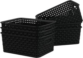 Kiddream Set Of 6 Plastic Weave Storage Basket Pantry Organizing Bin (Black) - £29.88 GBP