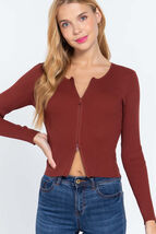 Women&#39;s Rib Sweater Top W/front Zipper - $11.95