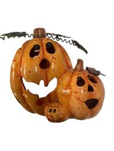 Halloween Pumpkins Jack O Lanterns Ceramic Candle Holder Fall Autumn Decor - $18.69