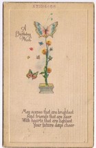 Greeting Postcard Birthday Wish Butterfly Potted Plant 1926 - £2.32 GBP