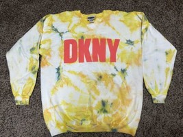 DKNY Sweatshirt - Tie Dye Yellow - One Size BIG - Pullover - Spell Out -... - $29.31