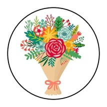 30 Flower Bouquet Envelope Seals Labels Stickers 1.5&quot; Round floral pretty - £5.98 GBP